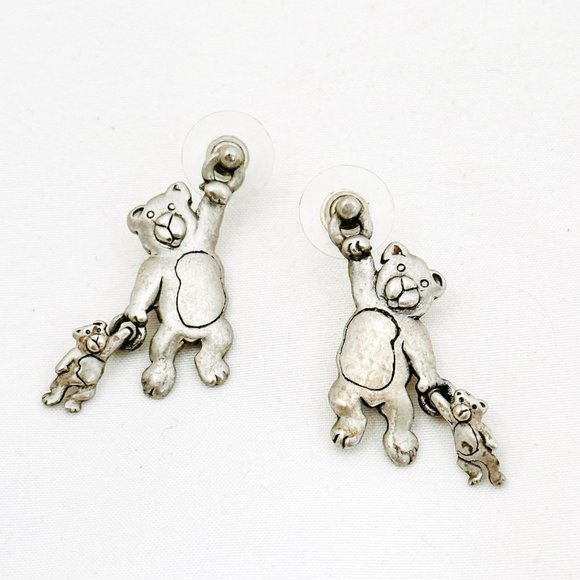 Jonette Jewelry (JJ) Bear Holding a Bear Earrings Vtg '80s - Picture 2 of 6